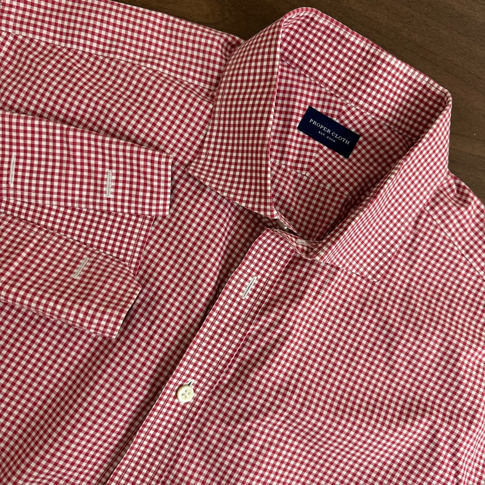 Proper Cloth Dress Shirt Red White Gingham Check French Cuff Button Up Mens 18.5